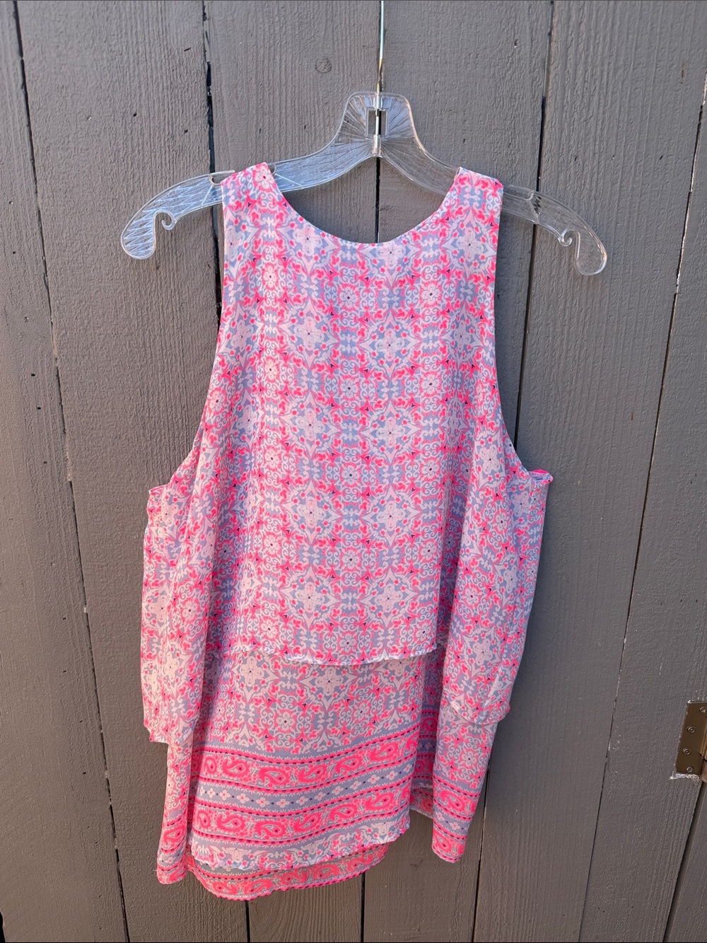 Pink Printed Sleeveless Layered Tank Top